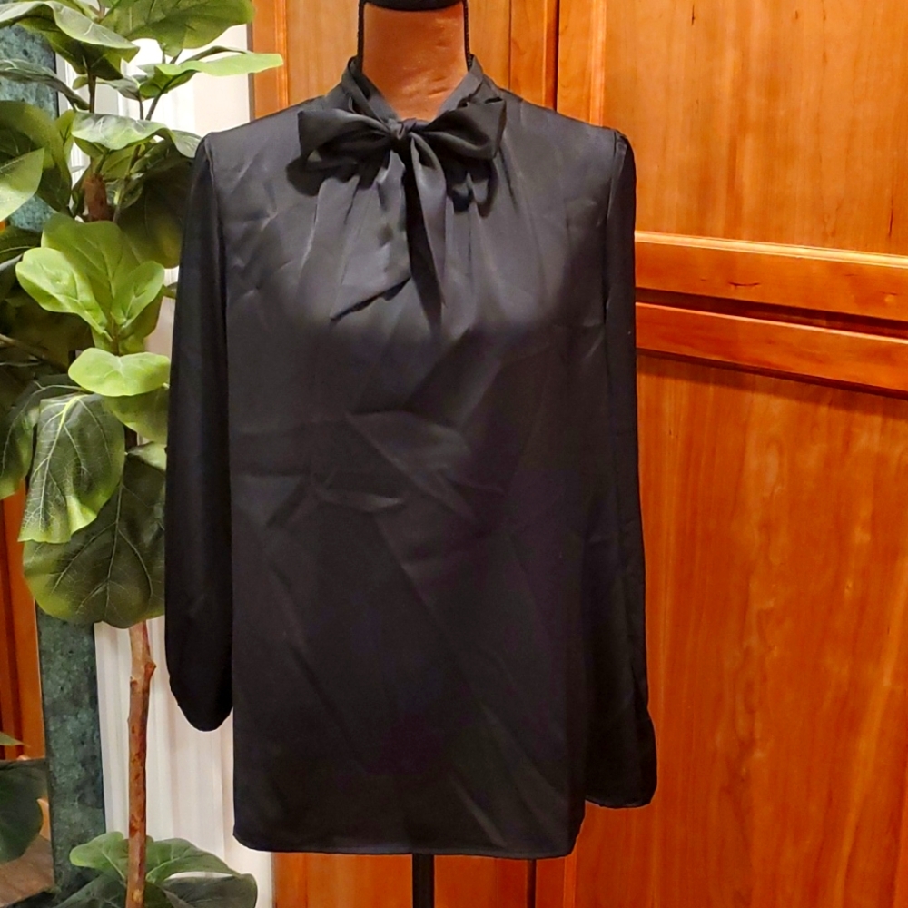 Black silky long sleeve top